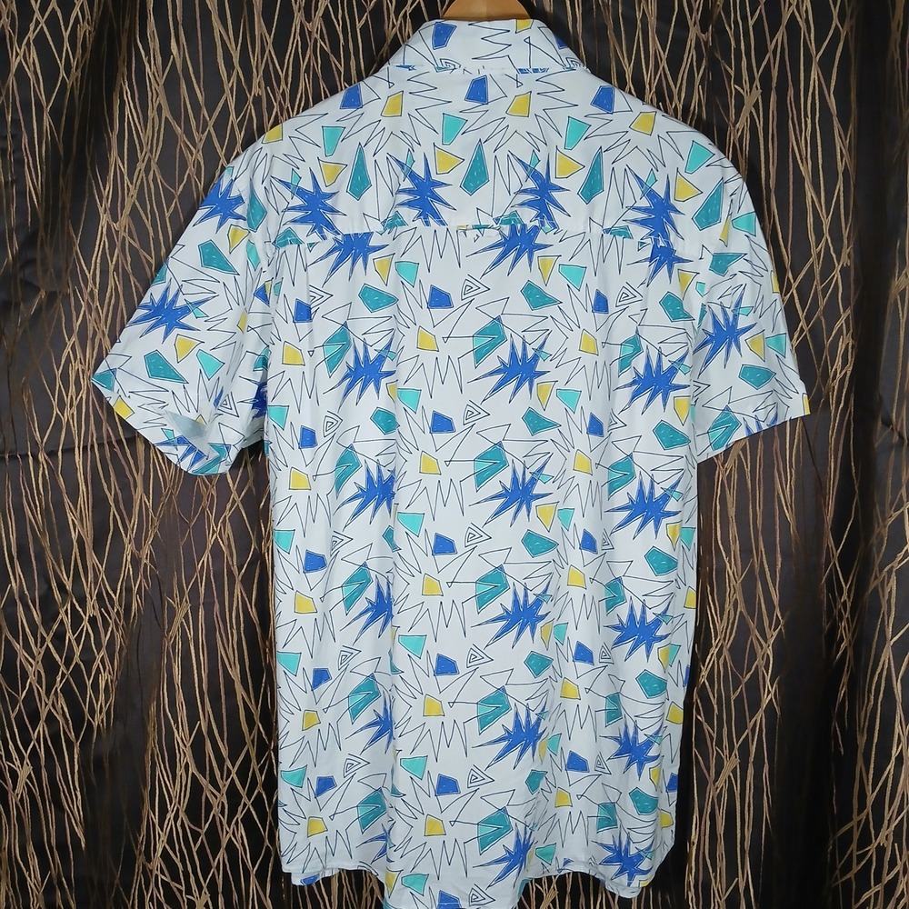 VTG Hurley Button Down Shirt Mens XL White Geometric Abstract Print Stretch Fit - Picture 3 of 7